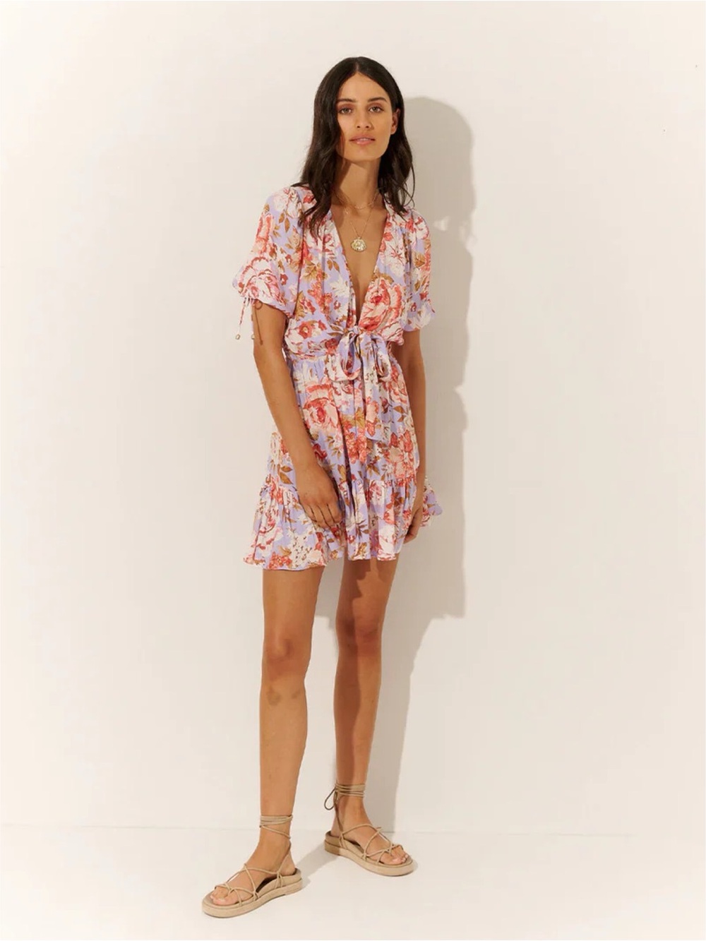Kivari Daniella Tie Front Floral Vuscose Mini Dress